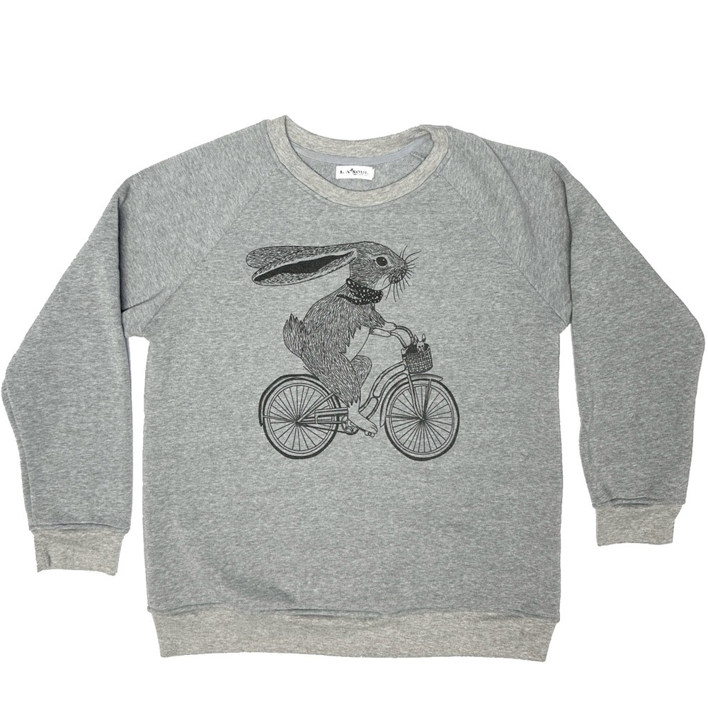 Gray Graphic Sweatshirt with Rabbit Design - Picture 3 of 10